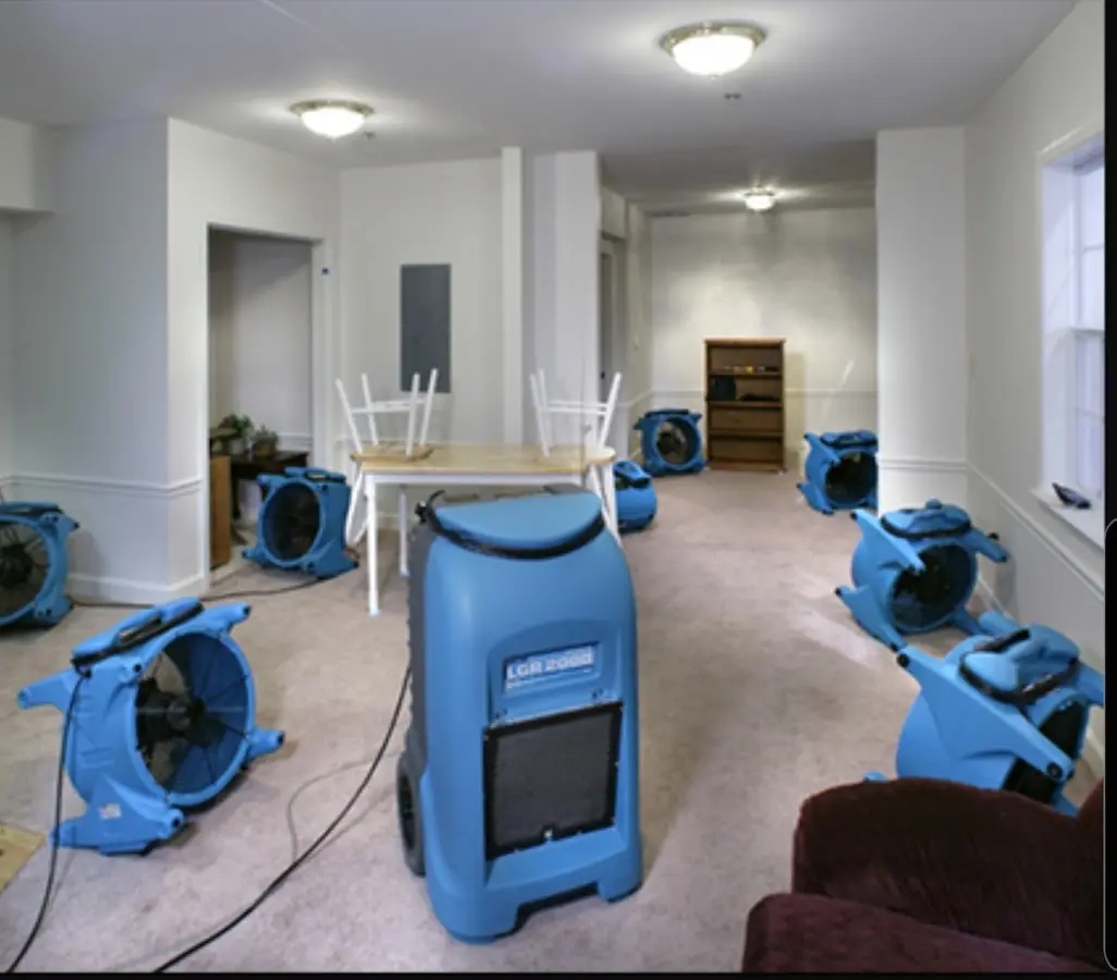 Air movers and dehumidifier setup for Water Damage Restoration in North Olmsted